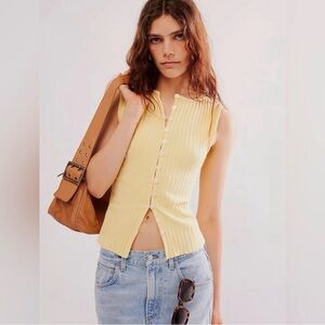 Yellow Sleeveless Button-Up Top